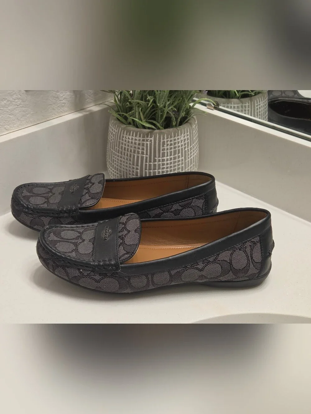 Coach Odette Signature Jacquard Loafers Black Charcoal Gray 8